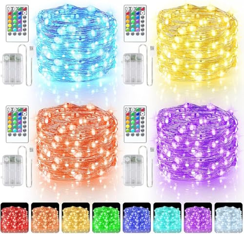 StarryEver Bunt LED Lichterkette Innen Batterie & USB, 16 Farben 4 Modi Kupferdraht Lichterkette für Zimmer mit Fernbedienung Timer, 5M 50 LED Lichterkette Batteriebetrieben für Schlafzimmer Party (4)