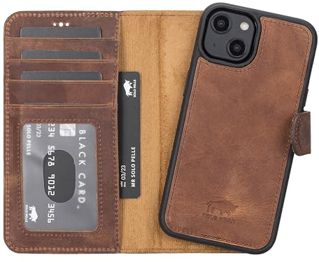 Solo Pelle Lederhülle kompatibel für iPhone 15 in 6.1 Zoll abnehmbare Hülle (2in1) inkl. Kartenfächer für das original Apple iPhone 15 (Vintage Braun)