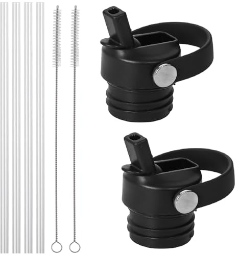 2 Pack Hydro Flask Straw Lid - Compatible with Hydro Flask Standard Mouth, Includes 4 Straws and 2 Straw Brushes for Sports Caps Water Bottle