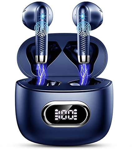 Auriculares Inalámbricos, 2024 Auriculares Bluetooth 5.3 con Reducción de Ruido ENC Mic, Mini Cascos Inalambricos Bluetooth 42H Estéreo HiFi Auriculares in Ear IP7 Impermeable, LED Pantalla, USB-C