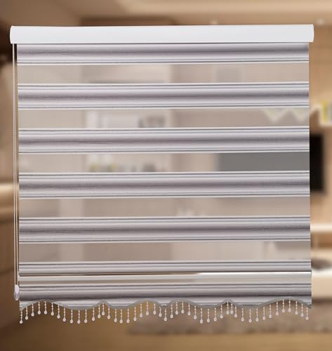 PlisseeOnline Doppelrollo Duorollo mit Alu Kassette und Motiv Rankenmuster und Perlen Breite: 120 cm Höhe: 200 cm Blickdicht Deckenmontage