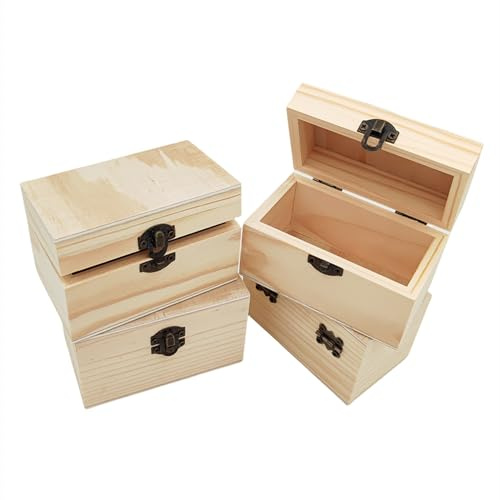 Anktily Set mit 4 kleinen, rustikalen Holzboxen aus unbehandeltem Holz, 10 x 6 x 6 cm, mit Verriegelungsverschluss für Haus-Tischdekoration