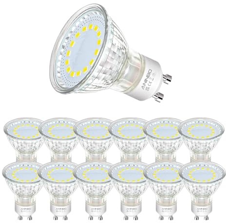 ANINBO Ampoules LED GU10, 4W équivalent50W, 420lm, Blanc Froid 6500K, 120° Larges Faisceaux, Ampoule LED Spot, Lot de12