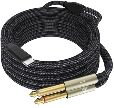 Ubramac Câble répartiteur stéréo USB C vers double 6,35 mm 6,35 mm, USB de type C vers double câble audio TS 6,35 mm pour smartphone, tablette, amplificateur de liaison d'ordinateur portable, console