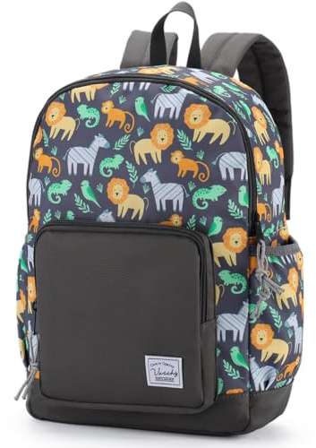 VASCHY Mochila Niño, Mochila Preescolar Resistente al Agua Mochila Escolar para Niños de 4-6 Años Mochila Infantil con Correa de Pecho Etiqueta de Nombre para Escuela Viaje, Leones Lindos