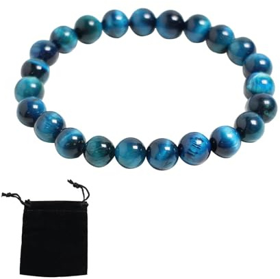 Nazaz 8mm Blaues Tigerauge Kristall Armband, Naturstein Perlen Armband, Tigerauge Paar Freundschafts Armbänder, Geschenk für Freund Ehemann Vater Mädchen Frauen Damen Männer