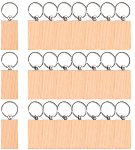VIDETOL 24 Pièces Porte-clés en Bois, 5,2 x 3,2 cm Porte Clé en Bois, Porte Clef Bois pour Peinture, Sculpture, Décoration et Bricolage