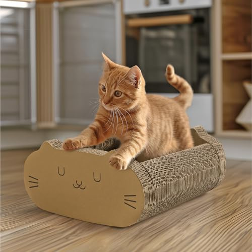Navaris Kratzpappe für Katzen - 2-in-1 Katzenkratzbrett und Loungebett - Kratzbretter Katze - Katzen Kratzbrett - Kratzmatte Katze - Dickes Kartonmaterial - Schützt Möbel