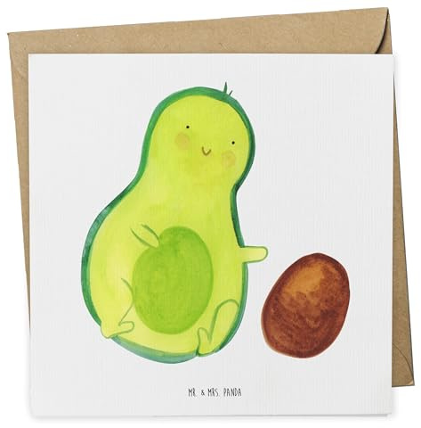 Mr. & Mrs. Panda Klappkarte Avocado Kern rollt - Geschenk, Geburt, Liebe, Glückwunschkarte, Baby, doppelkarte, Avocados, anlasskarte, Grußkarte, faltkarte, Geburtstag