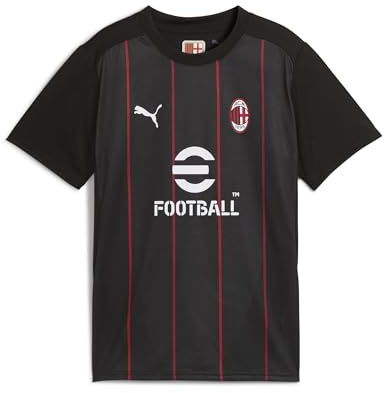 A.C. Milan - T-Shirt Prematch, Bambini e Ragazzi, Maglia da Calcio e da Allenamento a Maniche Corte, con Logo AC Milan e Puma, Prodotto Ufficiale, Nero, 12 Anni