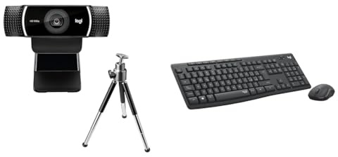 Logitech C922 Pro Stream Webcam, Streaming Veloce HD 1080p/30fps o 720p/60fps, Correzione Luce & MK295 Kit Mouse e Tastiera Wireless – Tecnologia SilentTouch, Tastierino Numerico