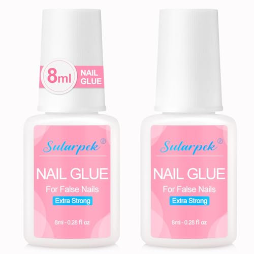 Sularpek 2 * 8ml Colla per Unghie Finte, Colla per Riparare le Unghie Finte, Colla per Unghie Finte Extra Forte, Nail Glue, Colla Adesiva per Unghie Finte per Unghie da per salone di unghie