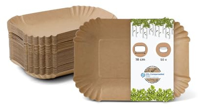 BIOZOYG Pappschalen eckig 18 x 13 x 3 cm I Imbissteller braun aus Recyclingkarton für Pommes Currywurst etc. I recycelbar - umweltfreundlich I Pommesschalen rechteckig 50 Stück