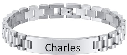 XUANPAI Herren Armband Personalisierte Edelstahl - Silber Panzerkette Armband Hip Hop Rapper Armkette Modeschmuck mit Gravur, Armband mit Namen für Männer