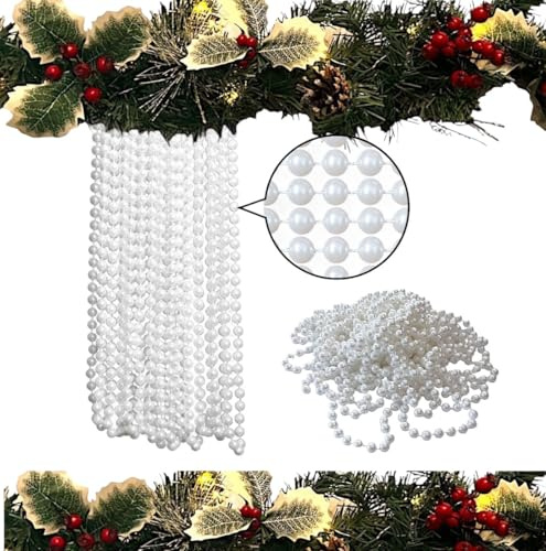 10m Weihnachten Perlengirlande, Luxus Weihnachtsbaum & Raumdekoration, 8mm Perlen, 10m Lange Christbaumschmuck Perlenkette (Weiße Perle)