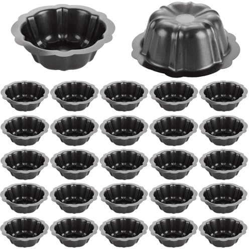 DAJAVE 24 Pack Mini Fluted Cake Pan 4.7 Inch Nonstick Cake Pans Carbon Steel Mini Flan Molds Pan, Cake Mold Baking Mold for Cupcake, Bavarois, Brownie