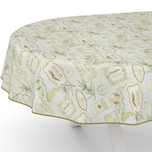 Wachstuchtischdecke Wachstischdecke Wachstuch Tischdecke abwaschbar Gartentischdecke Rund Oval Eckig Oval 180x140cm mit Saum (Eingefasst) Oliven Hellgrün