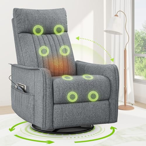 sisolos Recliner Armchairs 3-In-1 Recliner sofa with Massage & Heat, 360° Swivel Rocking Chair with Padded Cushion, Armchair for Living Room with Adjustable Leg Rest and Reclining Functions