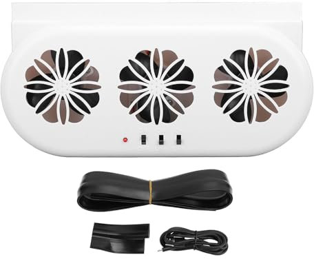 Car Solar Powered Window Exhaust Fan, 5000RPM Car Window Exhaust Fan Car Air Purifier Vehicle Ventilation Fan Solar Powered Cooler with USB Interface for General Types of Car (White)