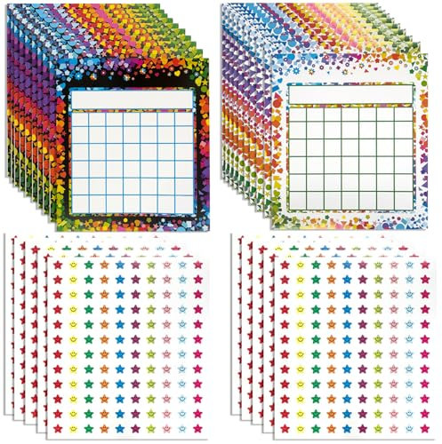 20er-Pack Belohnungstafel, Anreiz-Aufklebertafel Sterntafel für das Klassenzimmer Belohnungstafeln für Kinder Verhaltensbelohnungsaufkleber für Kinder mit 1200 Sternaufklebern