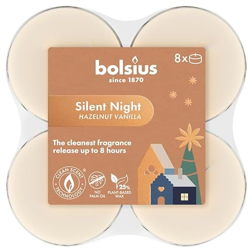 Bolsius - Silent Night - Maxi Scented Tea Lights - Burning time of 8 Hours - Natural extracts – Contains Vegan Wax – Palm Oil-Free