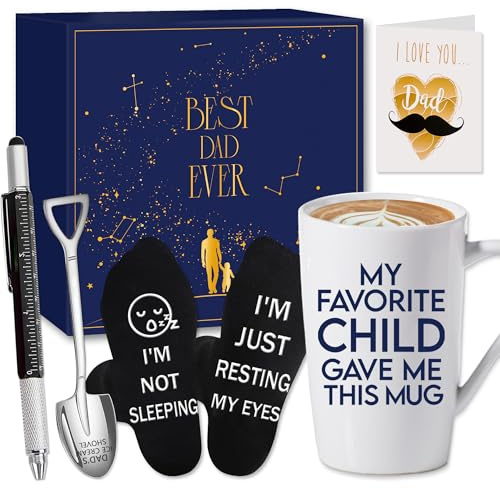 OMNIQI Father’s Day Gifts, Funny Dad Gift Set with Mug Socks Multi Tool Pen, Christmas Birthday Gifts for Men from Daughter Son, Unique Novelty Gifts for Daddy