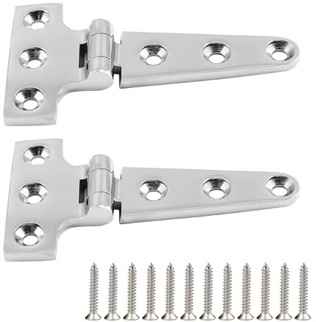 2 Stück T Scharnier aus Edelstahl 316, Robuste T Scharniere für Boote, 100 * 54mm, mit Schrauben, Versetzte kurze Seitenscharniere, Hochleistungs Türscharnier, für Schiffe, Türen und Fenster