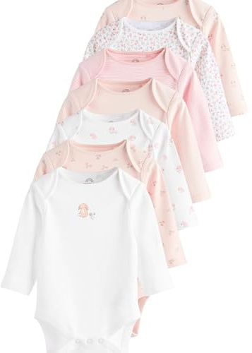NEXT Bébé fille Body à manches longues 100% coton pour bébé, lot de 7 Pink Bunny 6 Mois-9 Mois