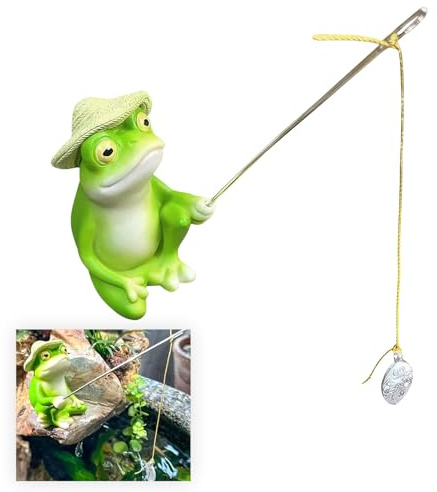 LUMOOM Figuras decorativas de rana para jardín, maceta colgante de ranas, rana verde, colgante para macetas, ranas colgantes, decoración de mini estanque, animales, estatua de resina, decoración de