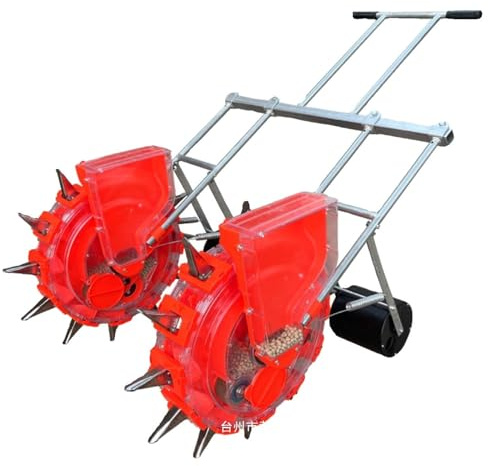 Asiwnshw Double Row Hand-Push Garden Seeder Roller Seeding and Fertilizer Applicator, Manual Seeder Row Planter Handheld Seed Spreader for Soy Peanut Corn Cotton Soybean(6 Mouths)