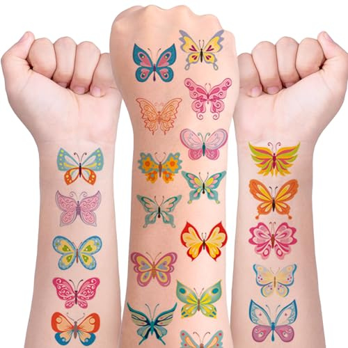 Schmetterling Kinder Tattoos, 10 Blätter Kindertattoos Hautfreundliche, Schmetterling Temporäre Tattoos, Kindertattoos Wasserdicht Mädchen Jungen, Mitgebsel Kindergeburtstag (H)