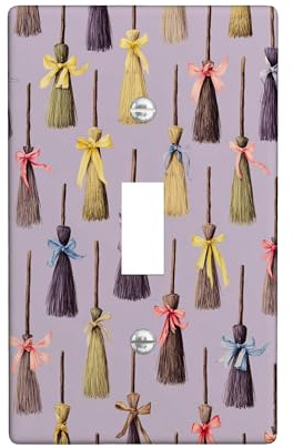 Autumn Broom Light Switch Cover Plates/Outlet Covers, Lavender Colorful Brooms for Seasonal Decor, Thermoplastic Wall Plates, Standard Size Toggle Rocker