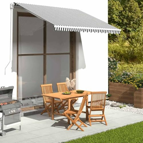 Toldo retráctil para patio, 20 x 5 pies, parasol manual con cenefa, impermeable, tela Oxford anti-UV, para patio, balcón, restaurante, uso al aire libre
