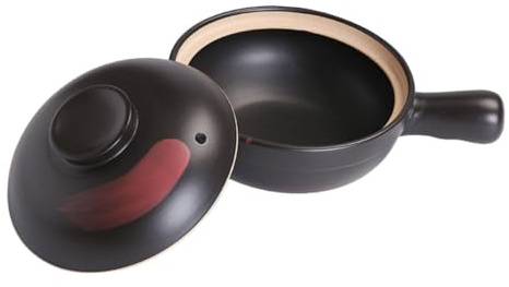 EPIGEIST Pentola in Terracotta per Cucina Gas Pentola da Zuppa in Argilla con Manico Design Nero Rosso Piccola Capacità per Uso Riscaldamento Rapido e Uniforme