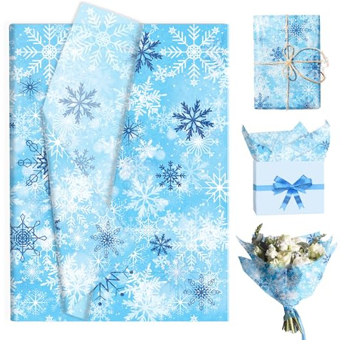 100 Blatt Schneeflocken Seidenpapier Weihnachten Weiße Blumen Weihnachtspapier für Geschenkpapier Geburtstag Babyparty Hochzeit Valentinstag Weihnachten Geschenkverpackung,50x35cm