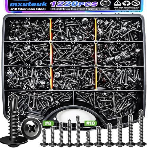 mxuteuk #8#10 Black Self Tapping Screws for Metal,410 Stainless Steel