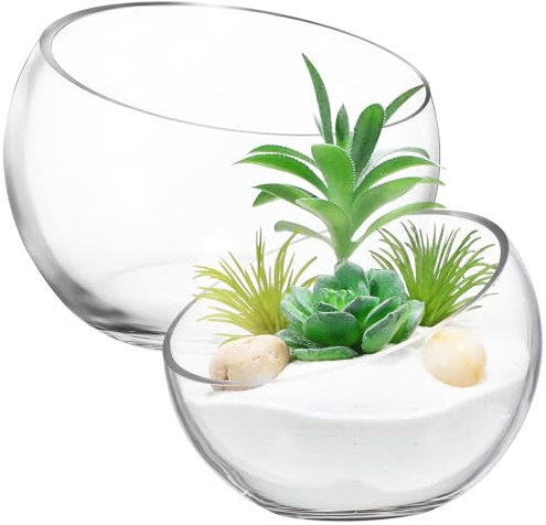 TOGEVAL 2 pièces Lot de Pots à Plantes Verre Transparent Demi-Ronds avec Ouverture Biseautée Cache-Pots Hydroponiques pour Plantes et Fleurs Intérieur Design Moderne et Robuste