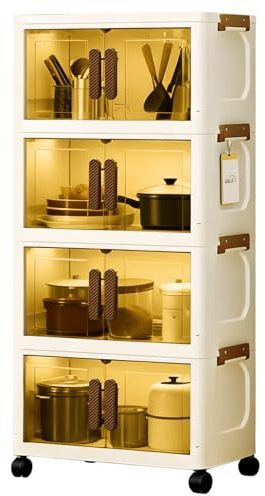 Ribech 4-stufige Aufbewahrungsbox mit Deckel – Faltbare Rollcontainer mit Rädern, verschließbare Fächer, platzsparendes Organizersystem für Schrank, Bad, Büro, Wohnung