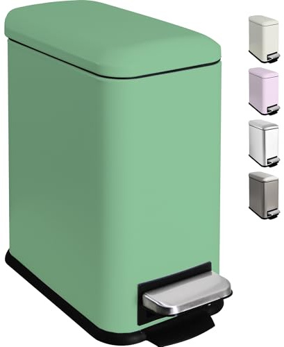 Ullege Bathroom Bin, Small Bin with Inner Bucket, 5L Stainless Steel Pedal Bin with Soft Close Lid,Slim Bin for Small Spaces, Green