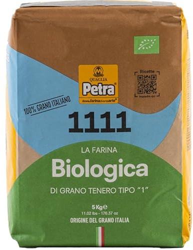 5 Kg Petra 1111 Farina di grano tenero Tipo 1 Biologica 1 - 100% Grano Italiano – Alta Forza W300-320 | Ideale per Pane, Pizza, Dolci e Pasta Fresca | Naturale, Priva di Additivi