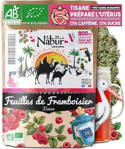 Nabür - 200gr Feuille de framboisier BIO, Tisane Fin de grossesse et préparation à l'accouchement, Periodes Menstruelles, Règles douloureuses, Ménopause