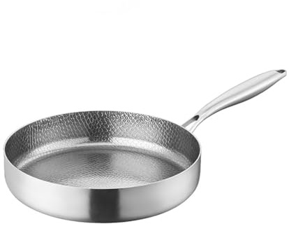 JIABAOZ Padella in Titanio Puro con Coperchio, Padella Martellato Antiaderente, Antiaderente Multifunzionale Resistente Antigraffio in Titanio per Tutti Piani Cottura (No lid,24cm)