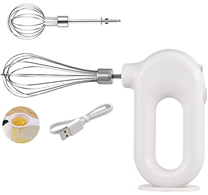 RASTKY Sbattitore Manuale Senza Fili, Mini Sbattitore Elettrico Portatile con Ricarica USB, 4 velocità Regolabili per la Cottura in (WHITE)