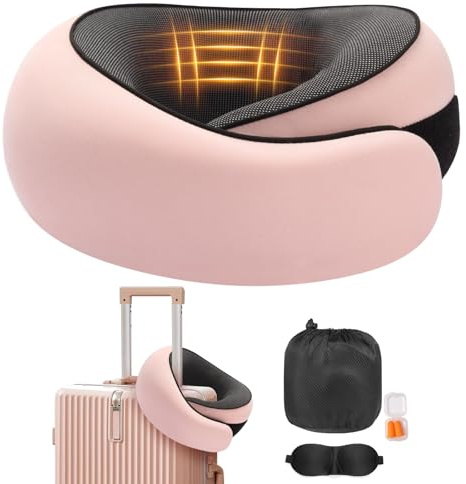 Nomadike-s NOMAREST | Coussin de Voyage en Mémoire de Forme Oreiller de Voyage Ergonomique en Mousse à mémoire de Forme, Parfait pour Avion et Voiture, Confort Ultime Garanti. (Rose)