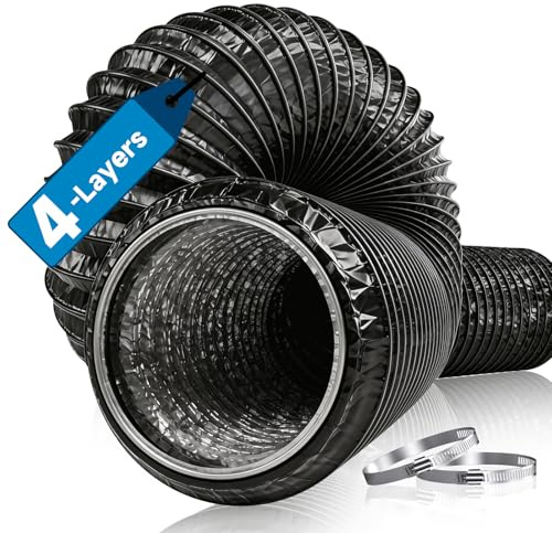 Hon&Guan Alurohr Abluftschlauch 150mm, 2,5m Flexibel 4 Lagig Verdickt Universal Lüftungsschlauch Flexrohr mit 2 Schlauchschelle Edelstahl für Mobile Klimaanlage, Abzugshaube Abluftventilator Schwarz