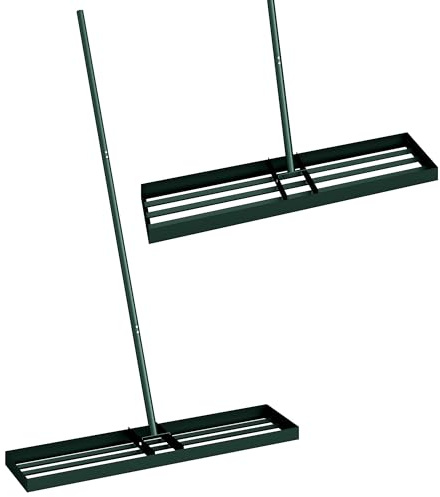 Rastrillo nivelador para césped Outsunny, 113 x 26 cm, con mango de 169 cm; rastrillo nivelador de jardín de alta resistencia para césped, tierra, arena, patios y campos de golf