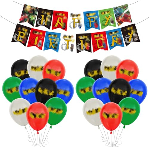 Luftballons Geburtstag Set, Game Themed Deko Geburtstag Mädchen Junge, Luftballon Party Deko Geburtstag mit Happy Birthday Geburt-stag Girlande und Swirls für Geburtstagsdeko