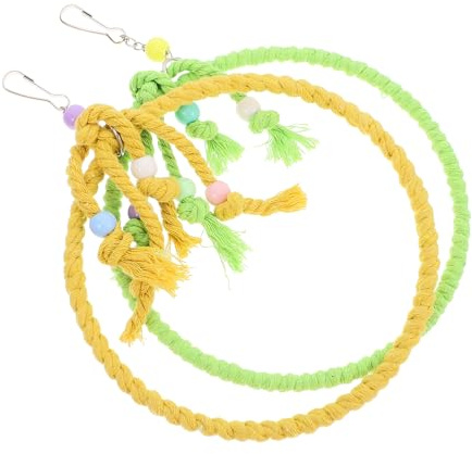 Cabilock Columpios para Pájaros Pequeños y Loros, 2 Piezas Anillos de Cuerda de Algodón Trenzado, Perchas Circulares Resistentes para Jaulas, Accesorios Seguros y Decorativos para Aves