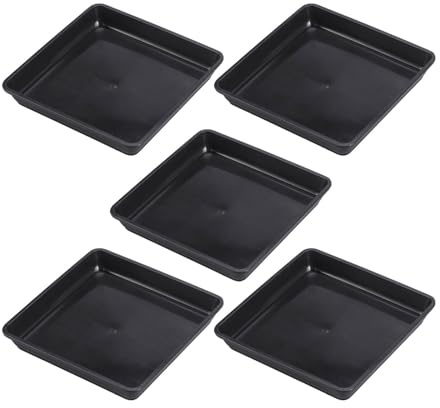 HOUDERCO Bandeja Inferior Cuadrada para Macetas 15x15 Cm, 5 Piezas Negras de Plástico PP, Soporte y Paleta de Riego Duradero para Jardinería Interior y Exterior