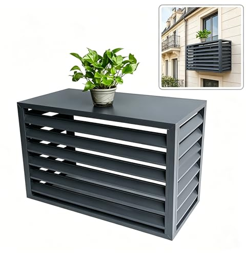 Recinto per unità esterna condizionatore con tetto superiore, in lega di alluminio anti ruggine, impermeabile anti foglie, non ostacola flusso d'aria per 1,5 HP e pompe di calore (Nero,100×50×70cm)